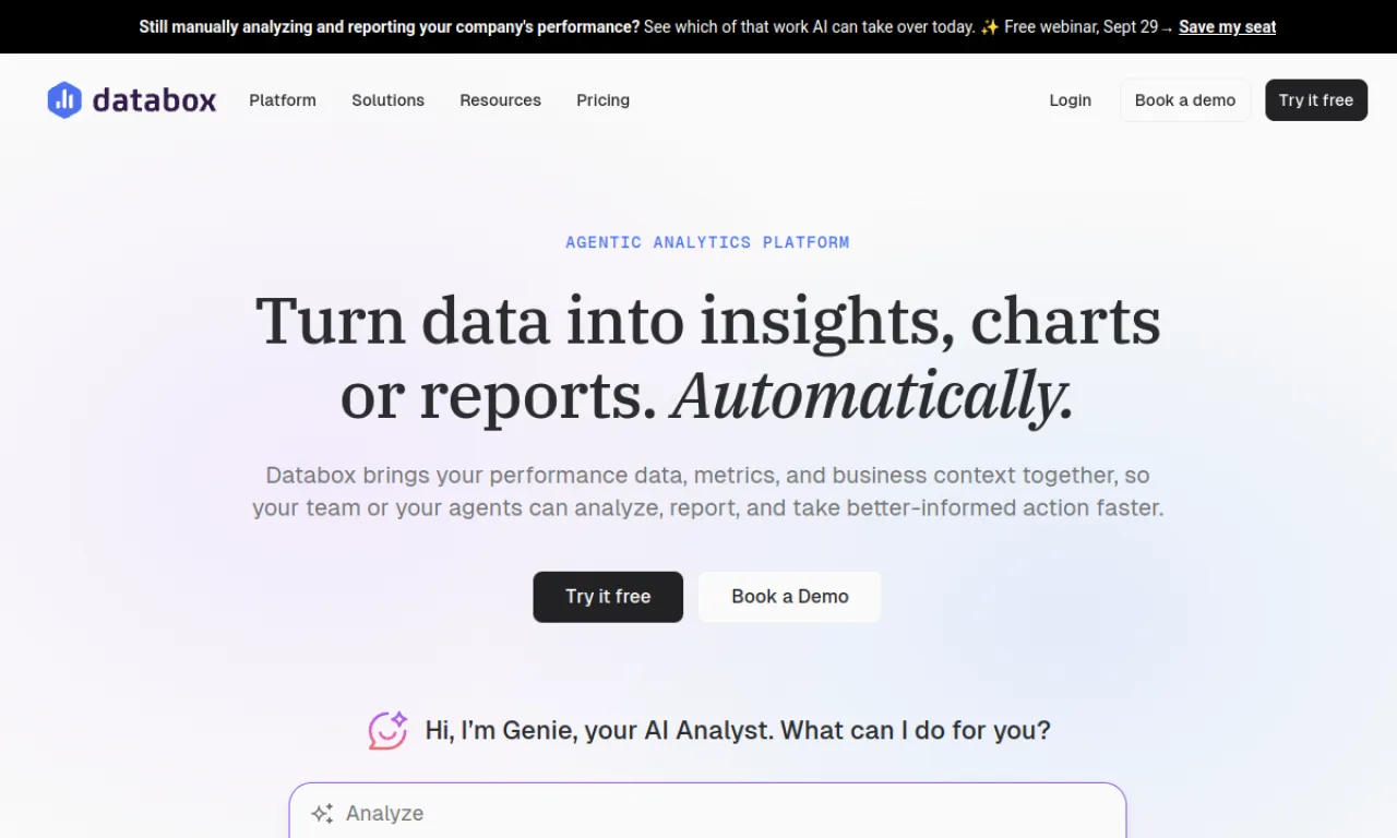 Screenshot of Databox website
