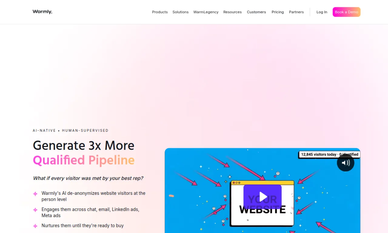 Screenshot of Warmly (scheduling) website