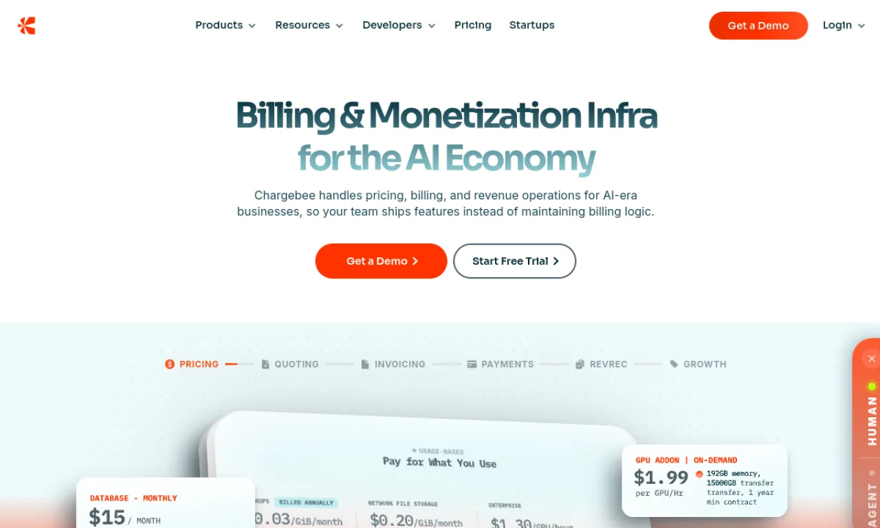 Screenshot of Chargebee website