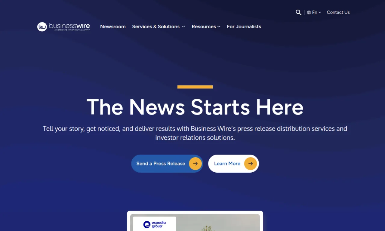 Screenshot of Business Wire website