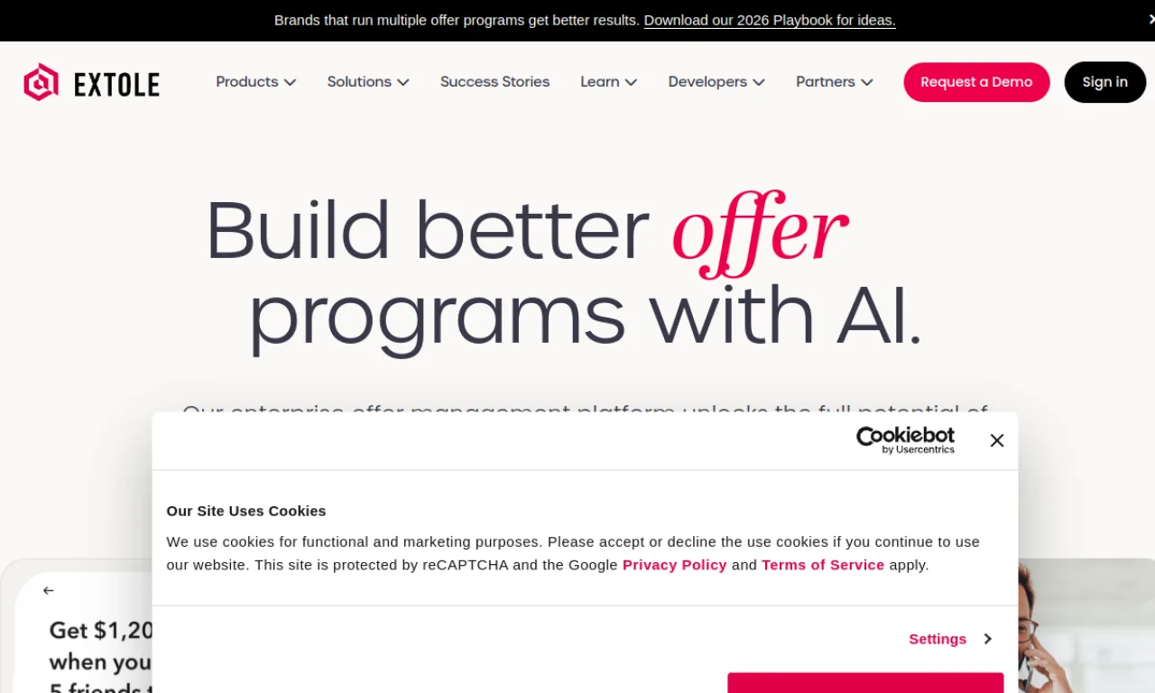 Screenshot of Extole website