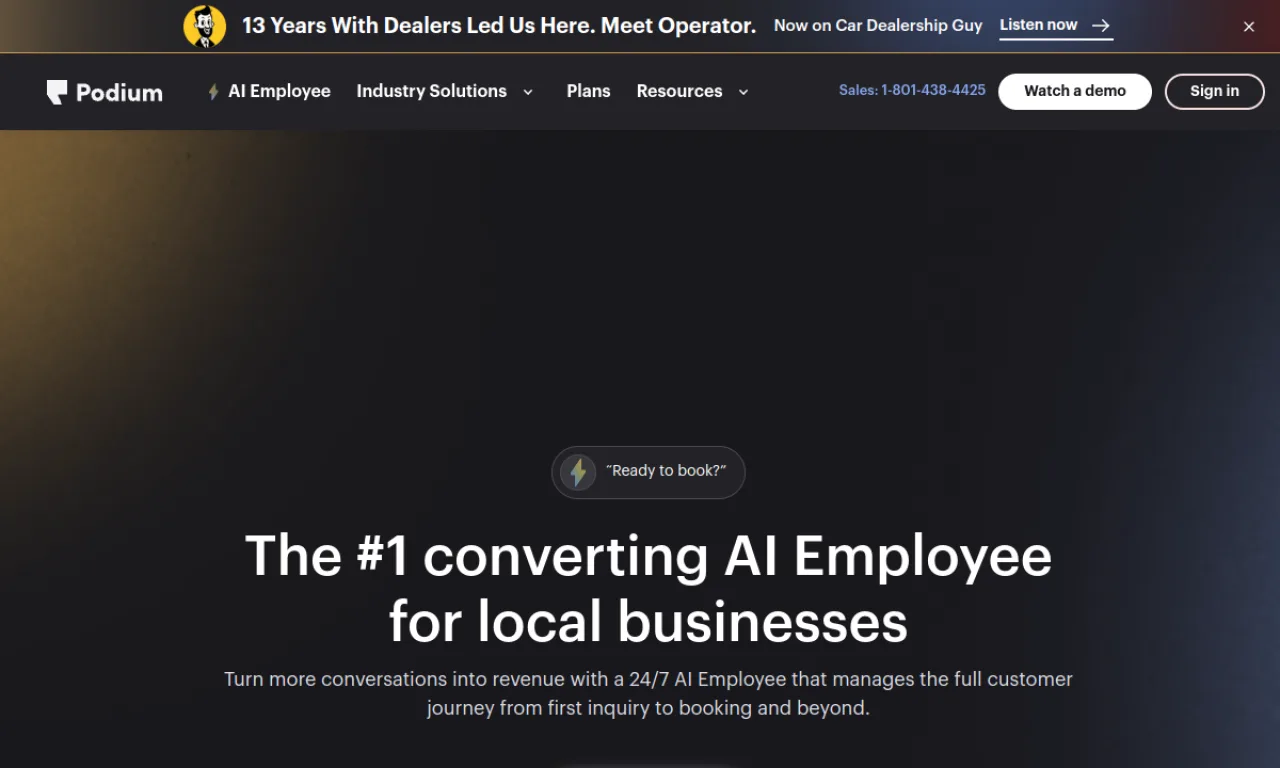 Screenshot of Podium website