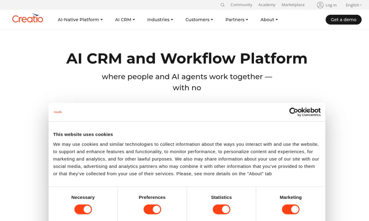 Screenshot of Creatio website