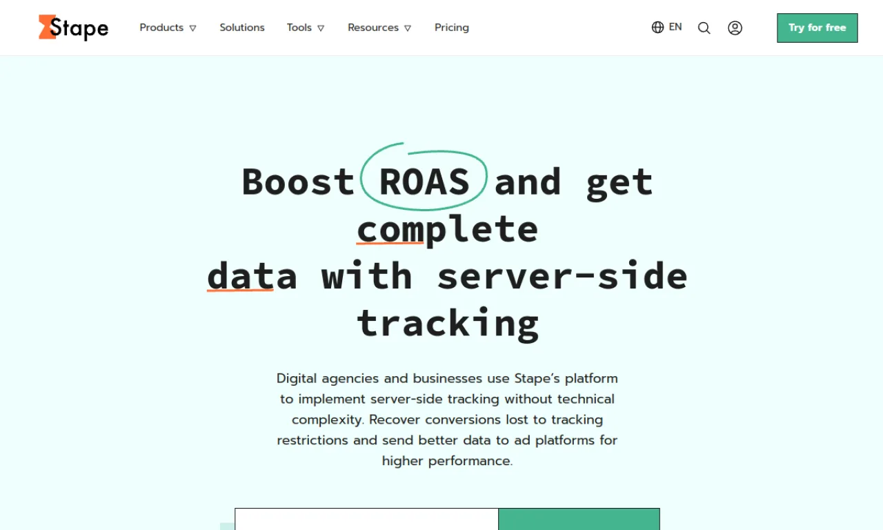 Screenshot of Stape / GTM Server website