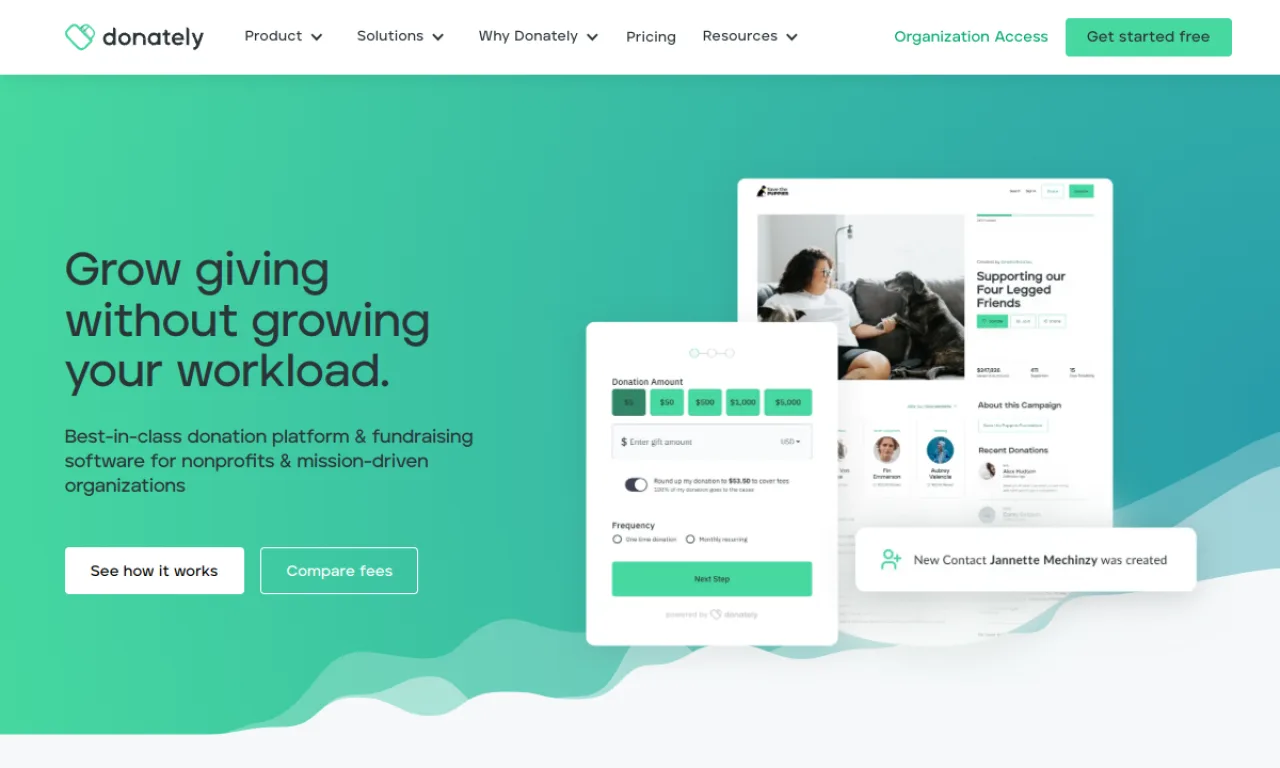 Screenshot of Donately website