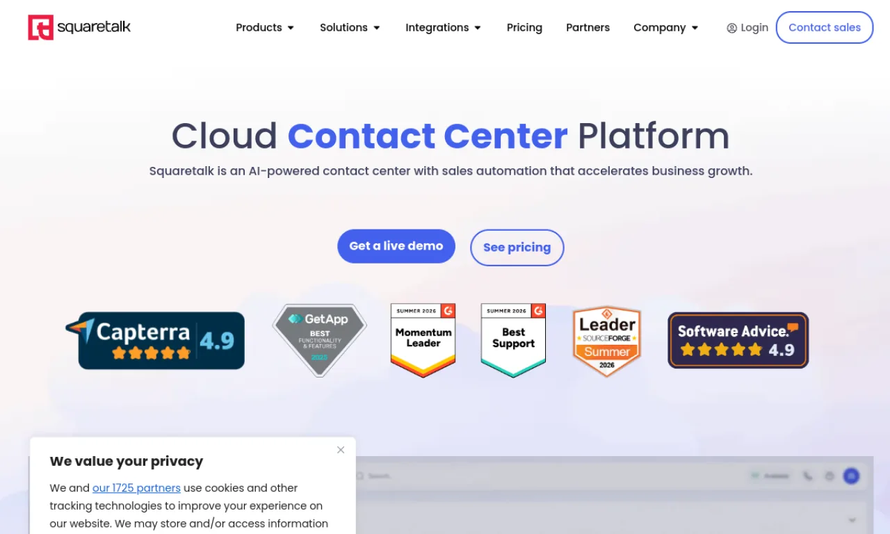 Screenshot of Squaretalk Predictive website