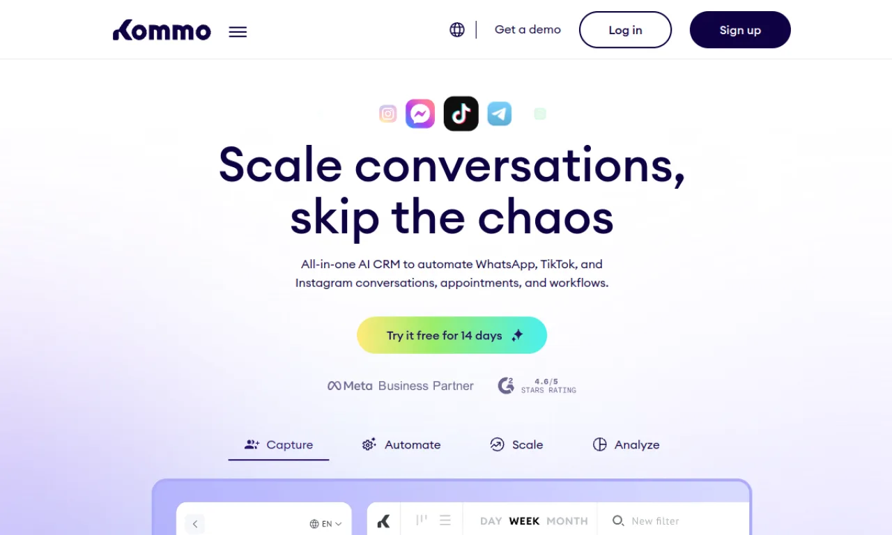 Screenshot of Kommo (amoCRM) website