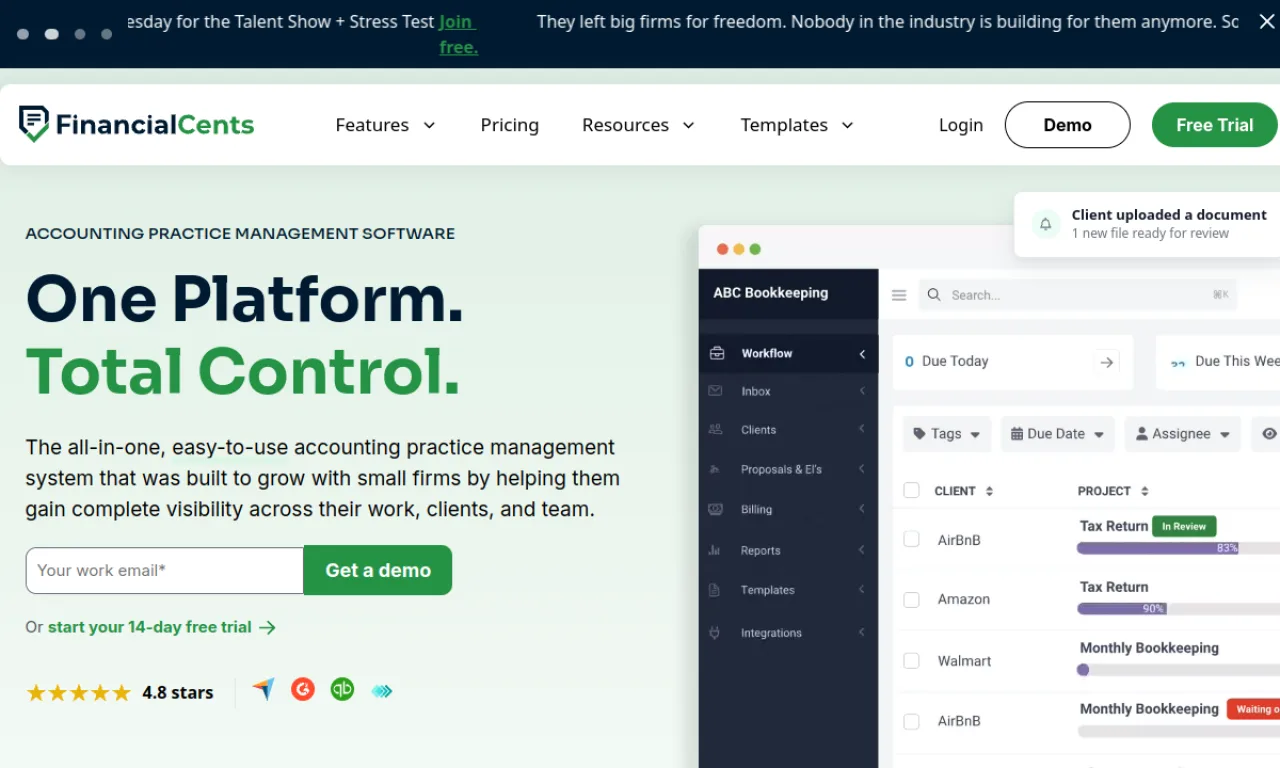 Screenshot of Financial Cents website