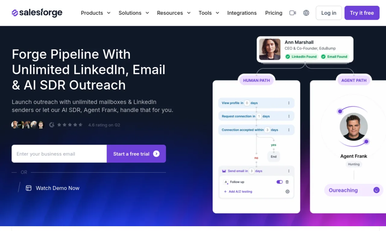 Screenshot of Salesforge (Agent Frank) website