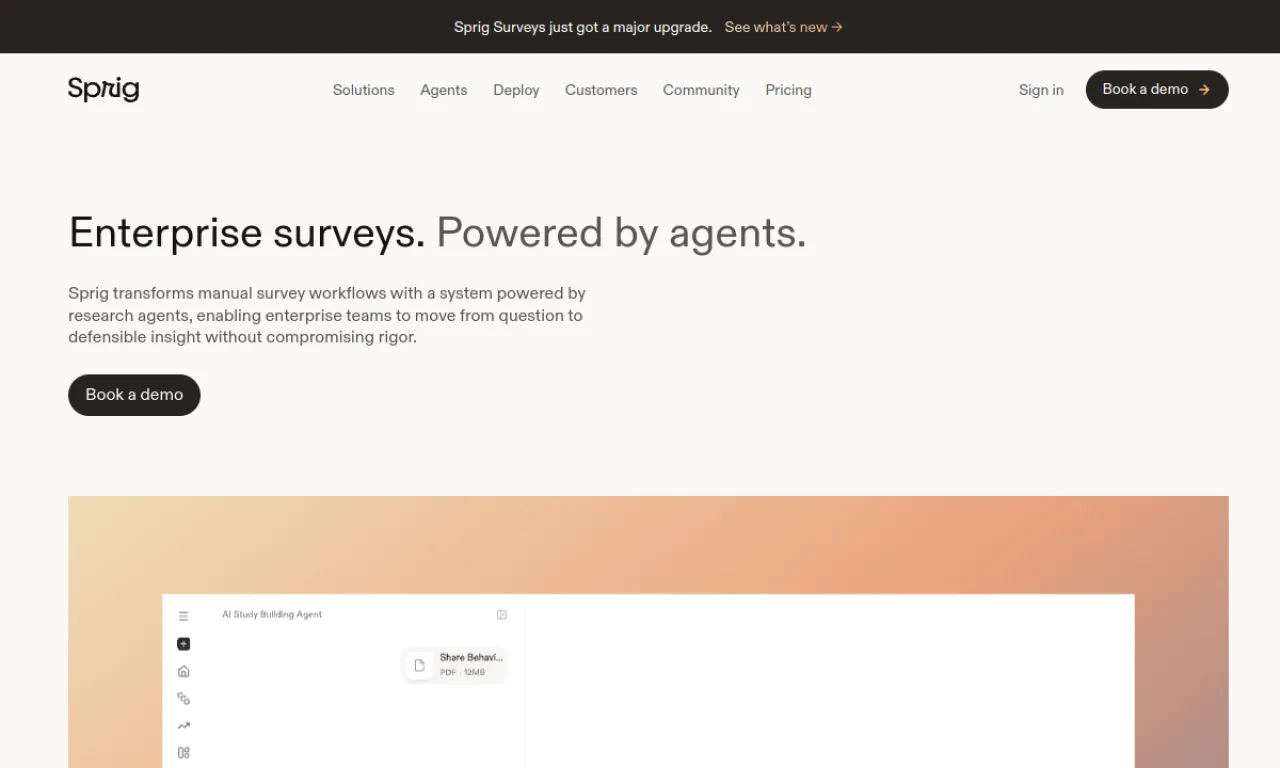 Screenshot of Sprig website