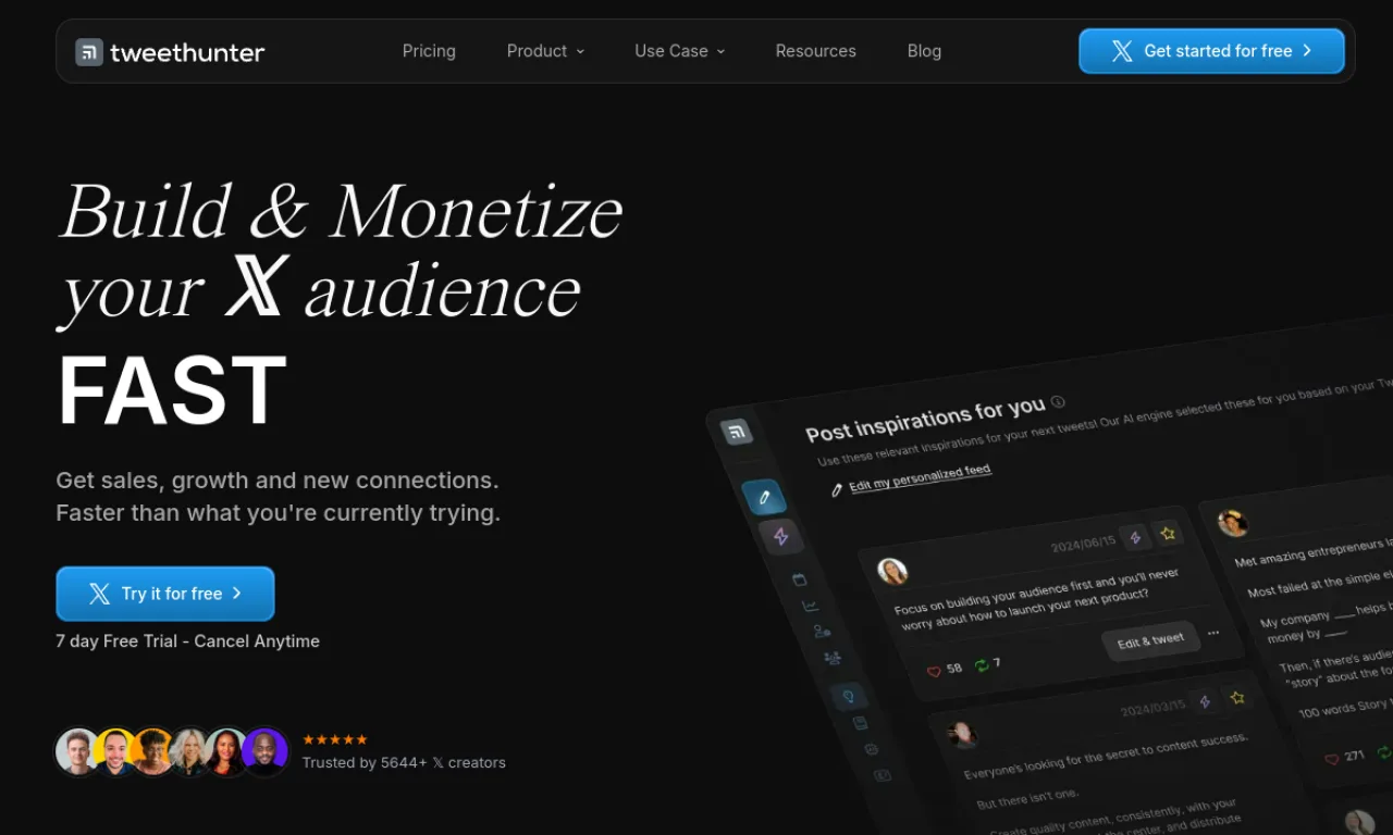 Screenshot of Ertiqah / Tweet Hunter website