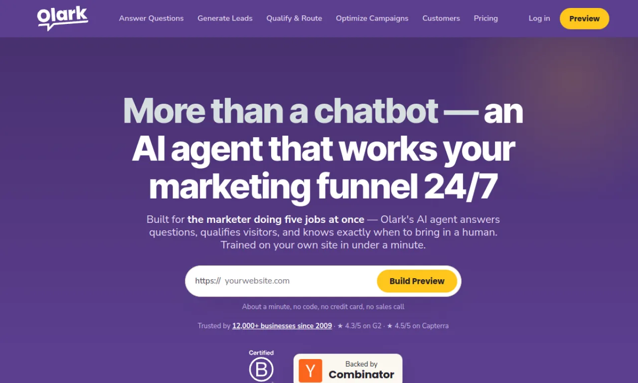 Screenshot of Olark website