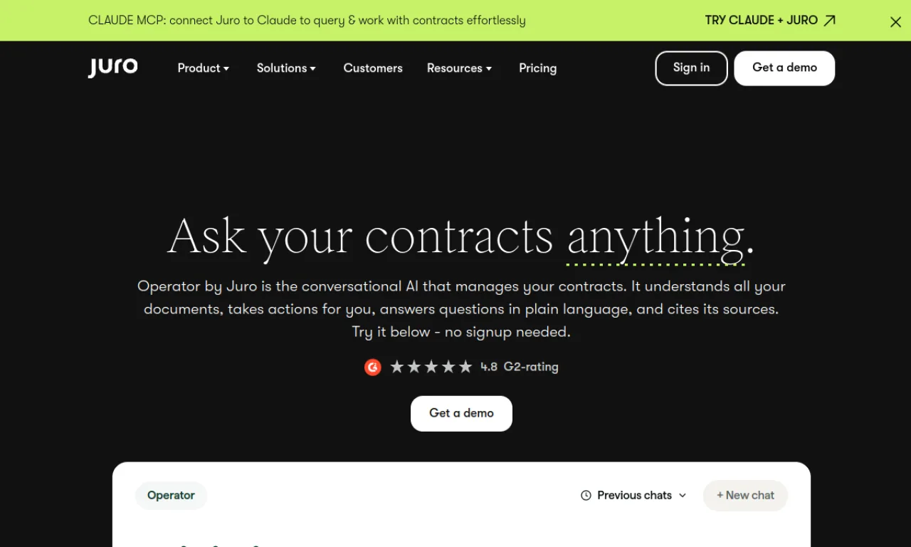 Screenshot of Juro website