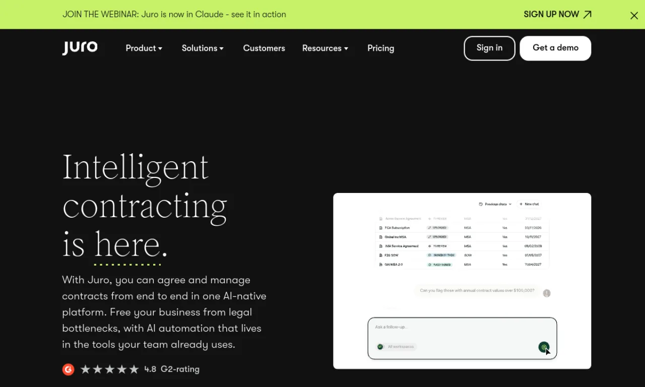 Screenshot of Juro website
