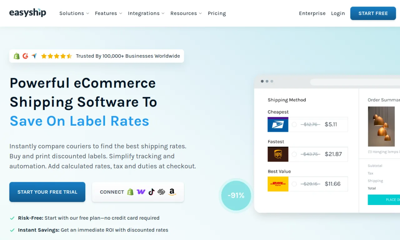 Screenshot of Easyship website