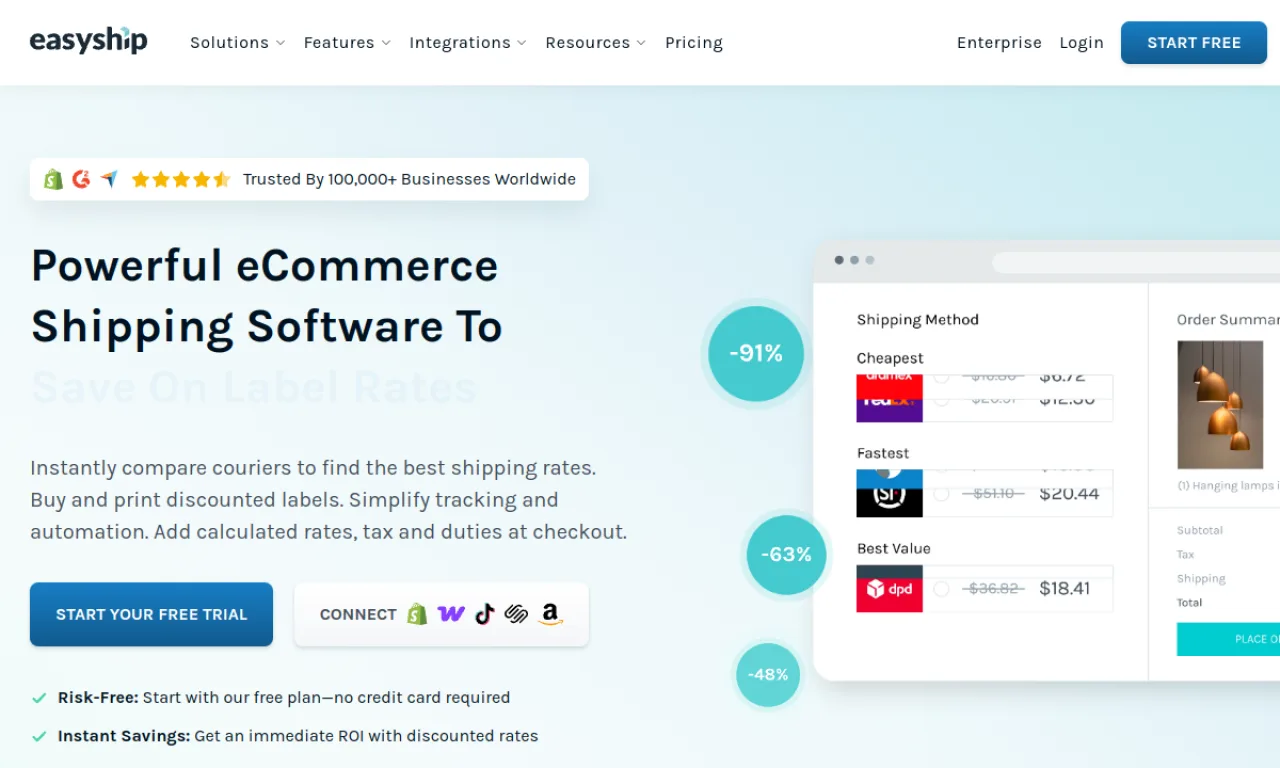 Screenshot of Easyship website