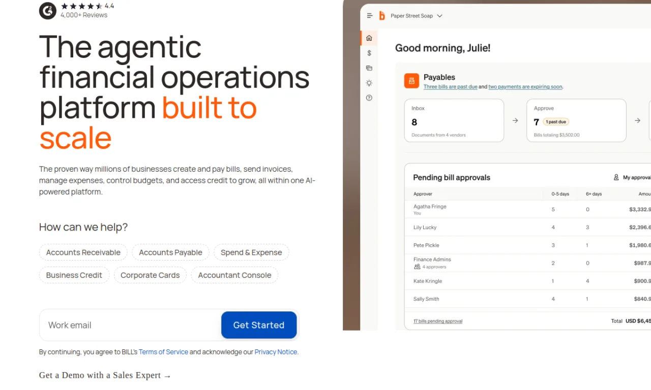 Screenshot of Bill.com website