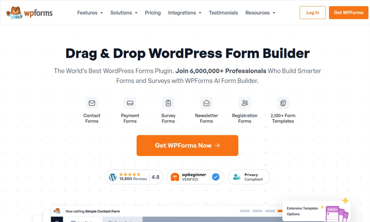 Screenshot of WPForms website