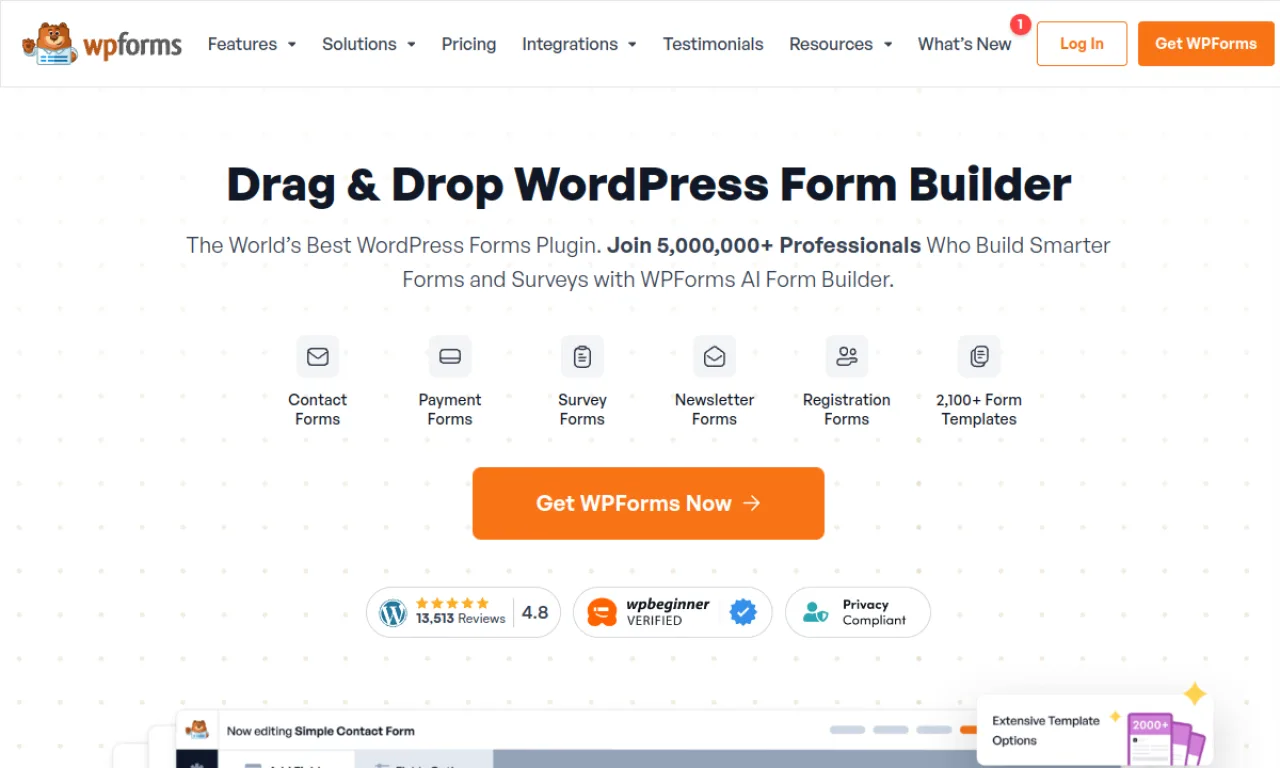 Screenshot of WPForms website
