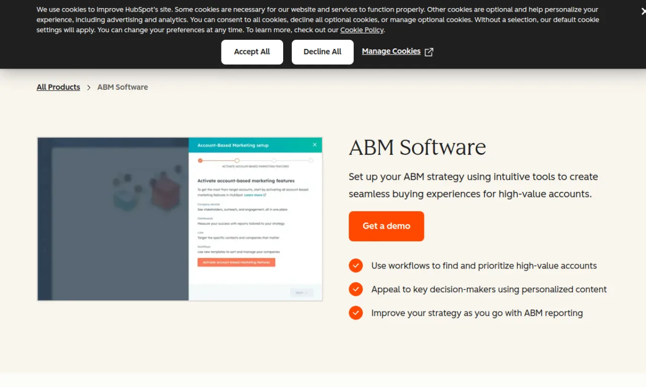 Screenshot of HubSpot ABM website