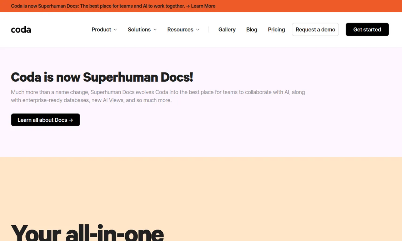 Screenshot of Coda website