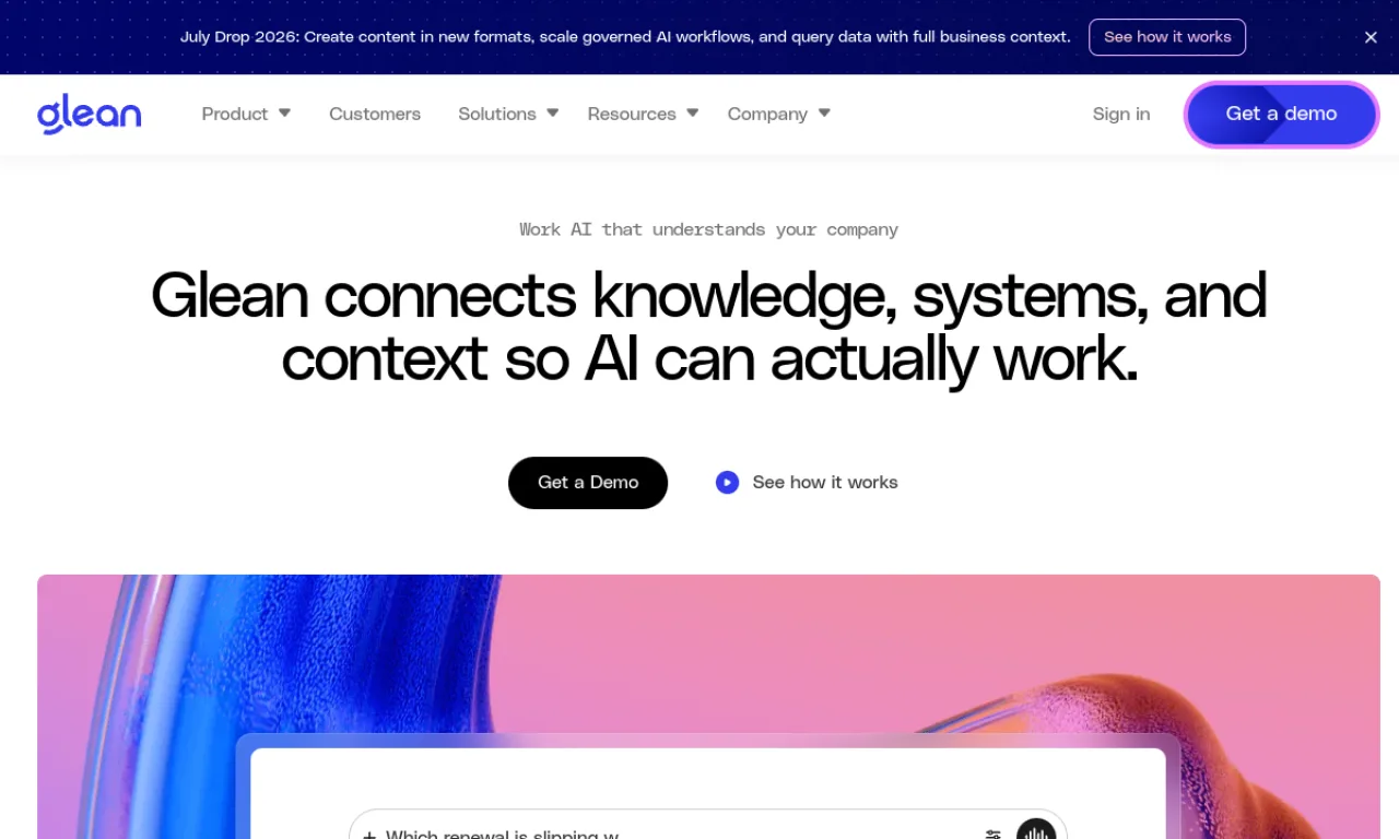 Screenshot of Glean (work AI) website