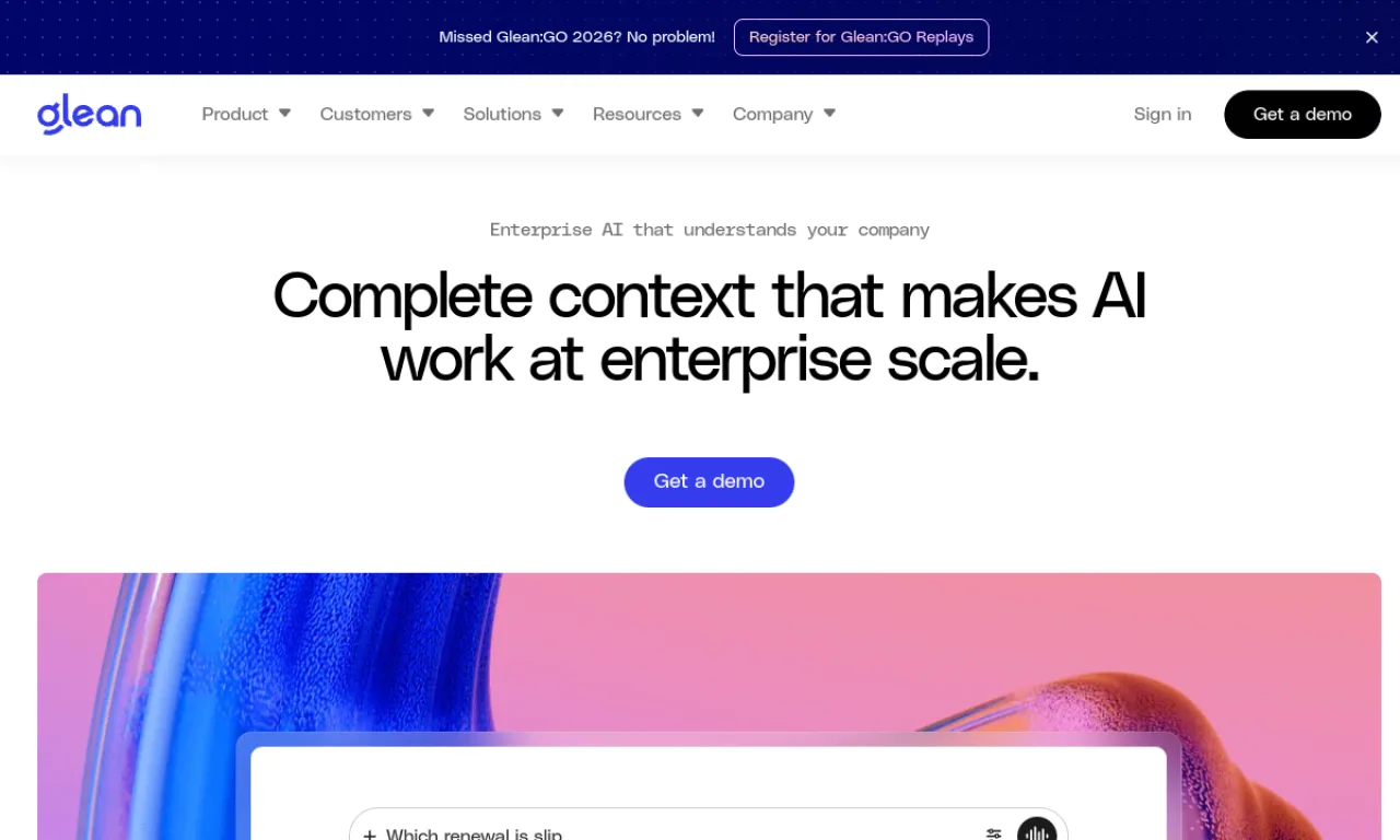 Screenshot of Glean (work AI) website