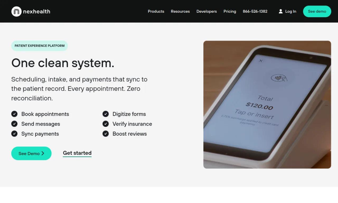 Screenshot of NexHealth website