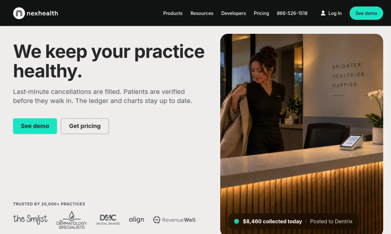 Screenshot of NexHealth website