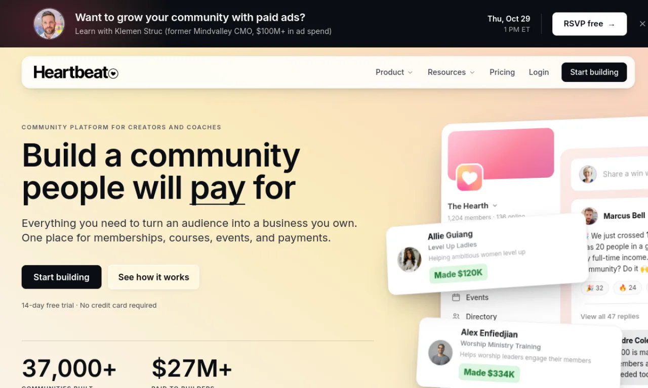 Screenshot of Heartbeat website