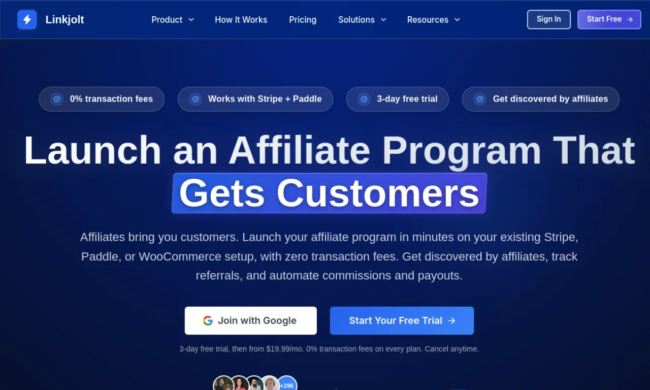 Screenshot of LinkJolt website