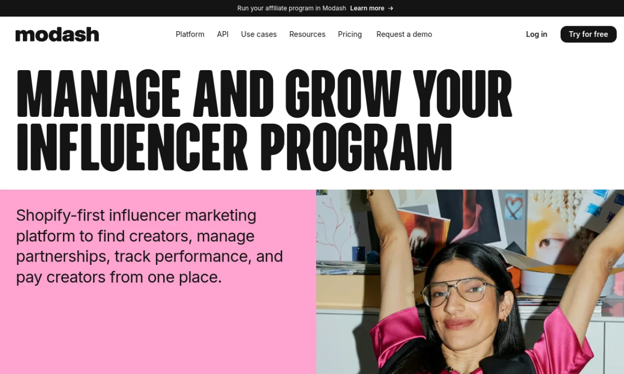 Screenshot of Modash website