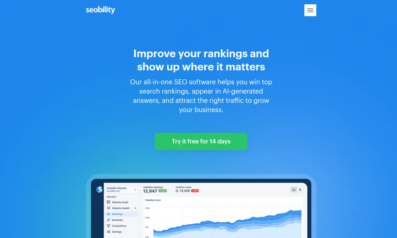 Screenshot of Seobility website