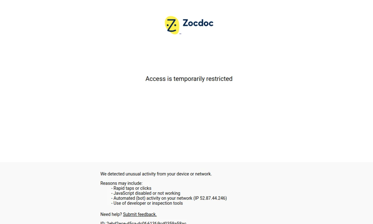 Screenshot of Zocdoc website