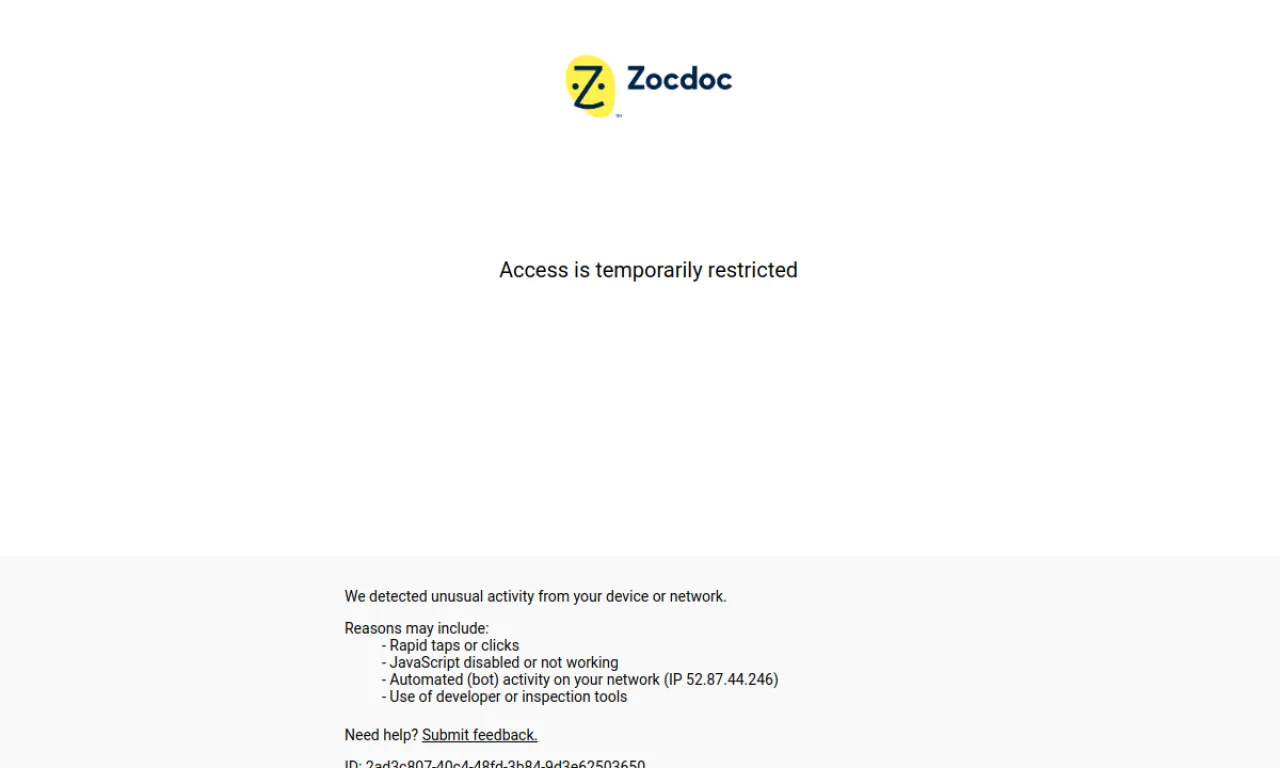 Screenshot of Zocdoc website