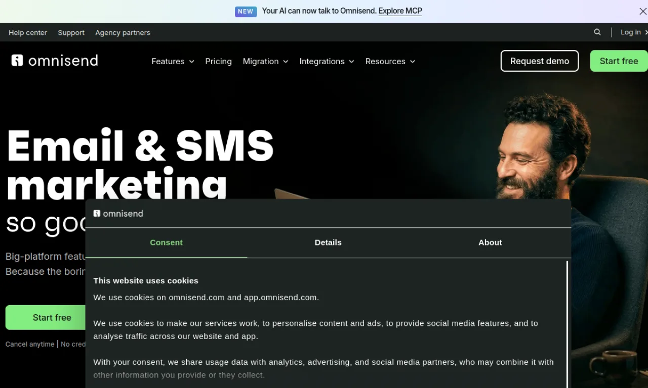 Screenshot of Omnisend website