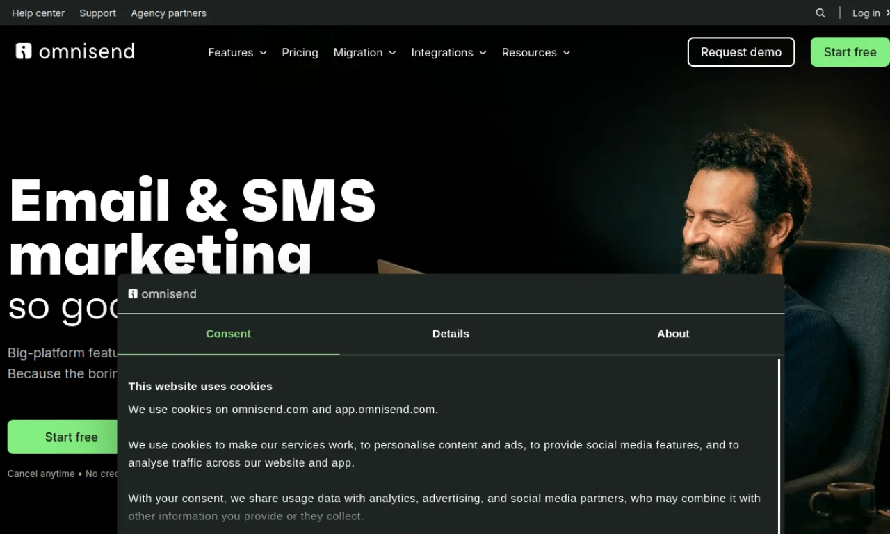 Screenshot of Omnisend website