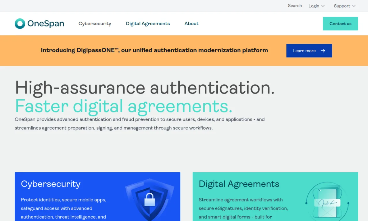 Screenshot of OneSpan Sign website