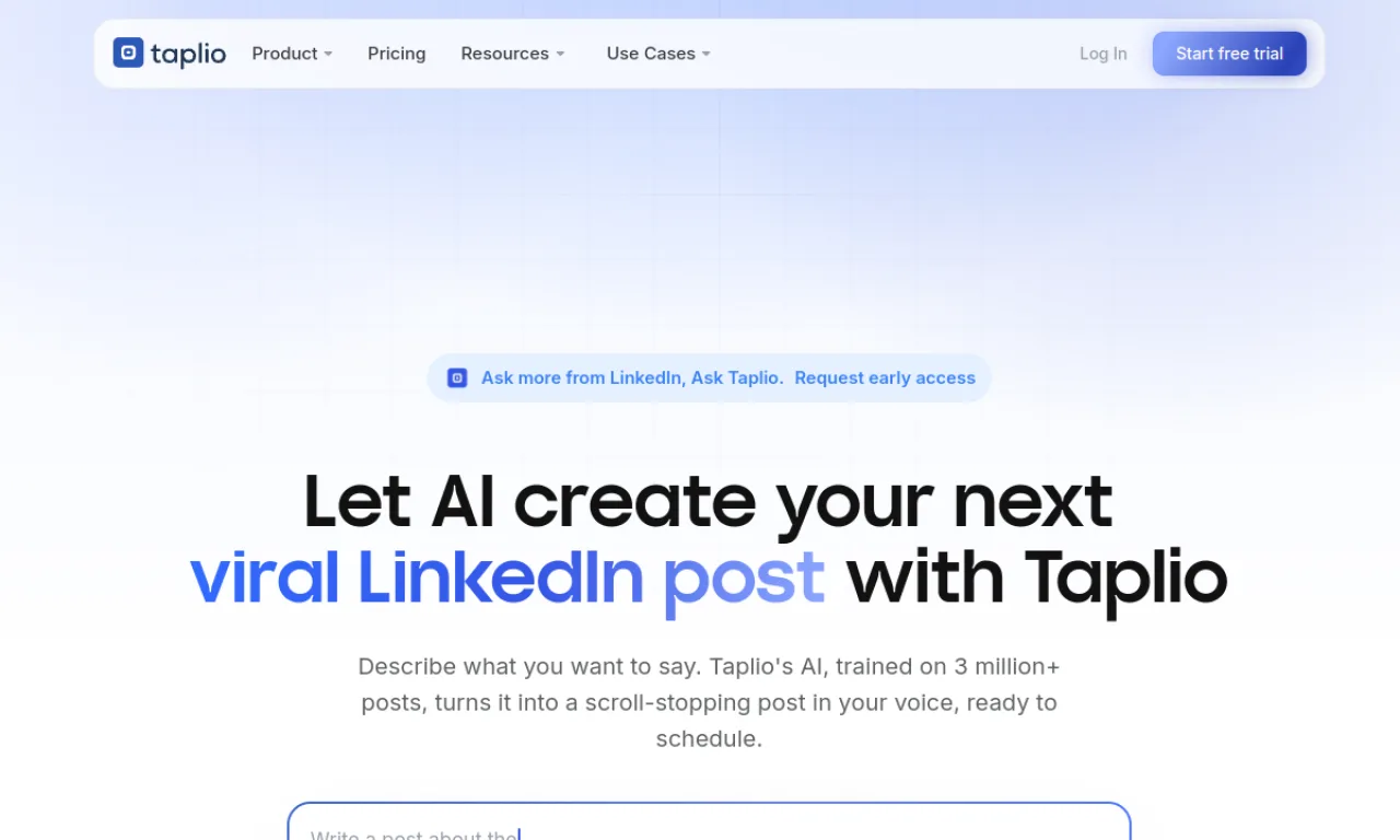 Screenshot of Shield / Taplio Analytics website