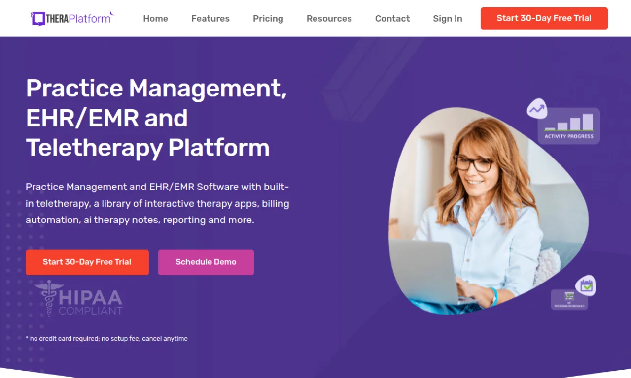 Screenshot of TheraPlatform website