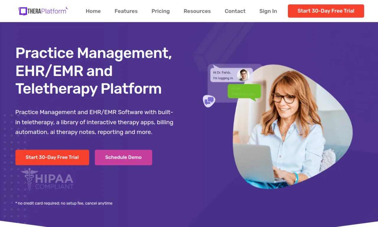 Screenshot of TheraPlatform website