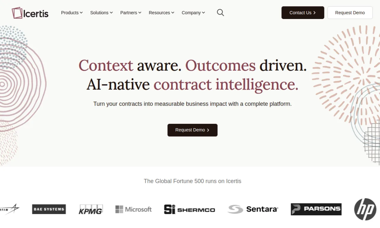 Screenshot of Icertis website