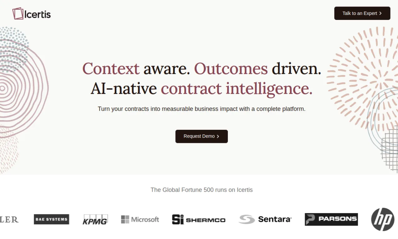 Screenshot of Icertis website