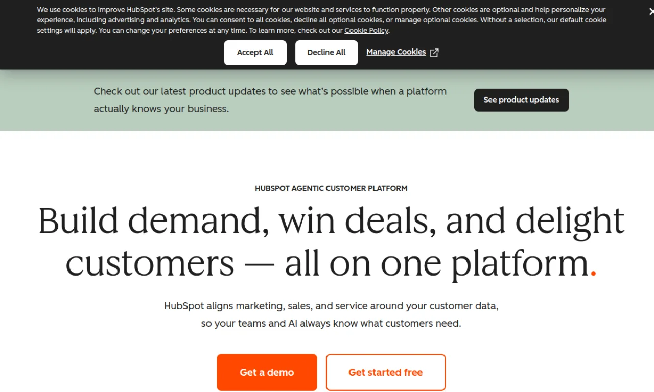 Screenshot of HubSpot website
