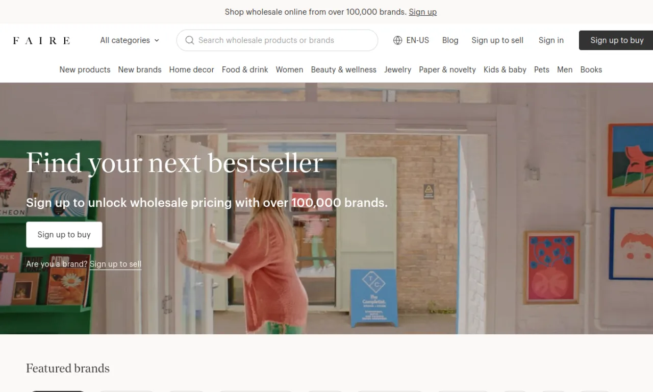 Screenshot of Faire website
