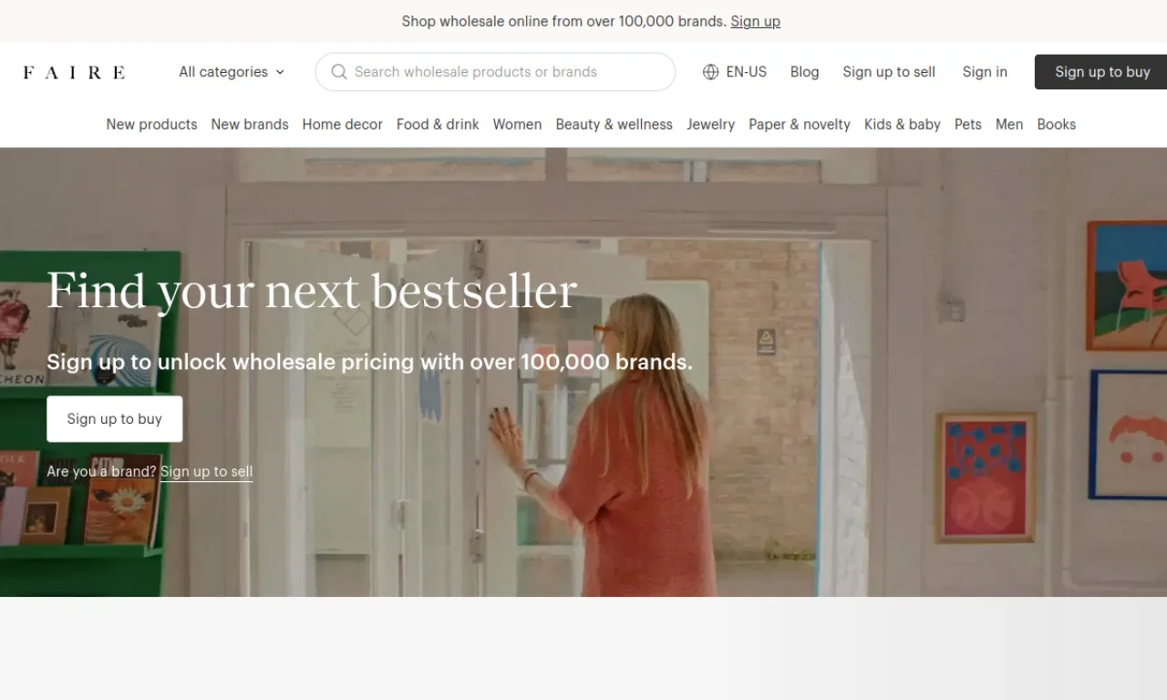 Screenshot of Faire website