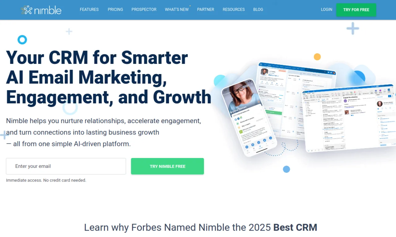 Screenshot of Nimble website