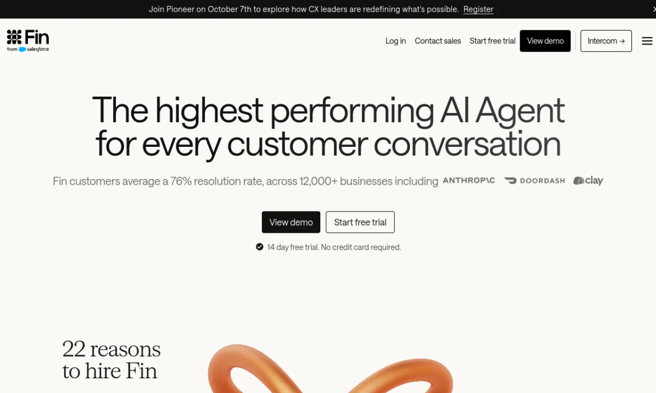 Screenshot of Fin AI website