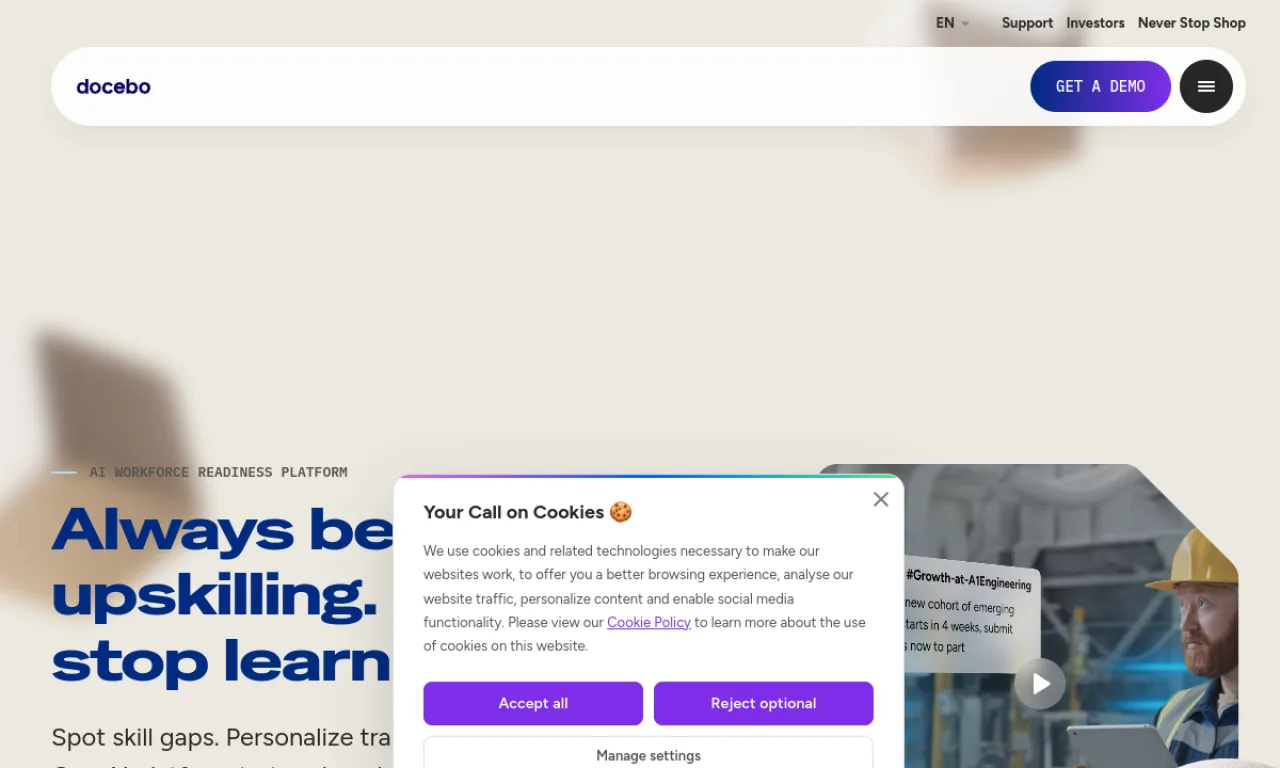 Screenshot of Docebo Learn website