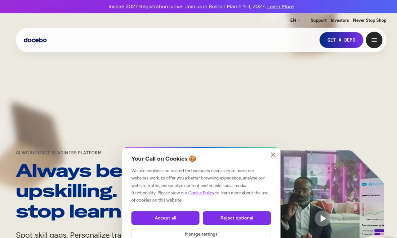 Screenshot of Docebo Learn website